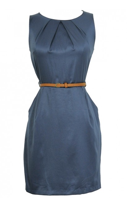 Classic Belted Sheath Dress in Navy
